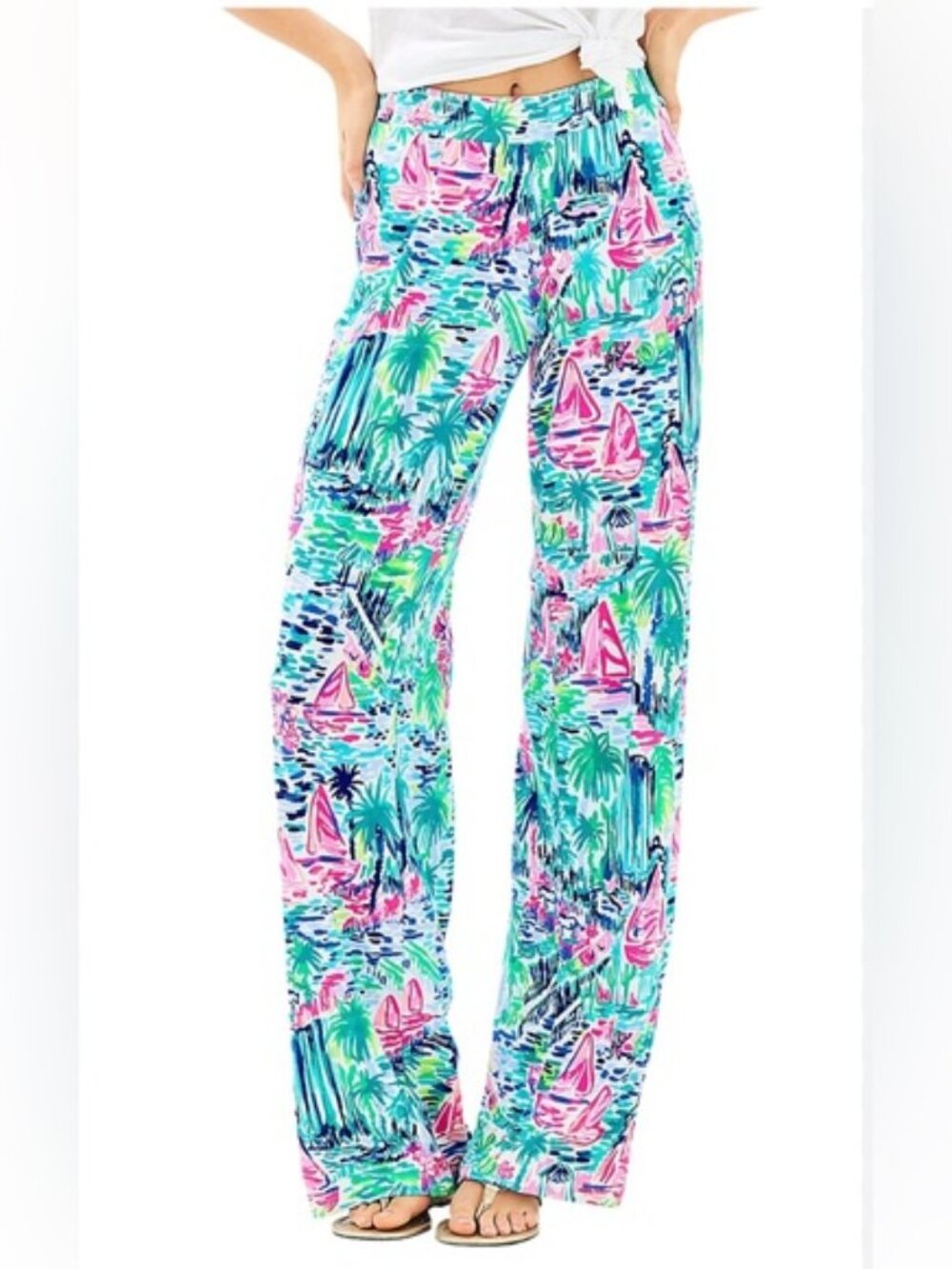 Lilly Pulitzer Lorena Breezy Palazzo Pants in Salt in the Air Small Sailboats